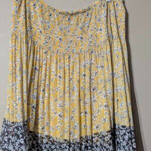 Max Studio XL mini floral print golden and navy skirt